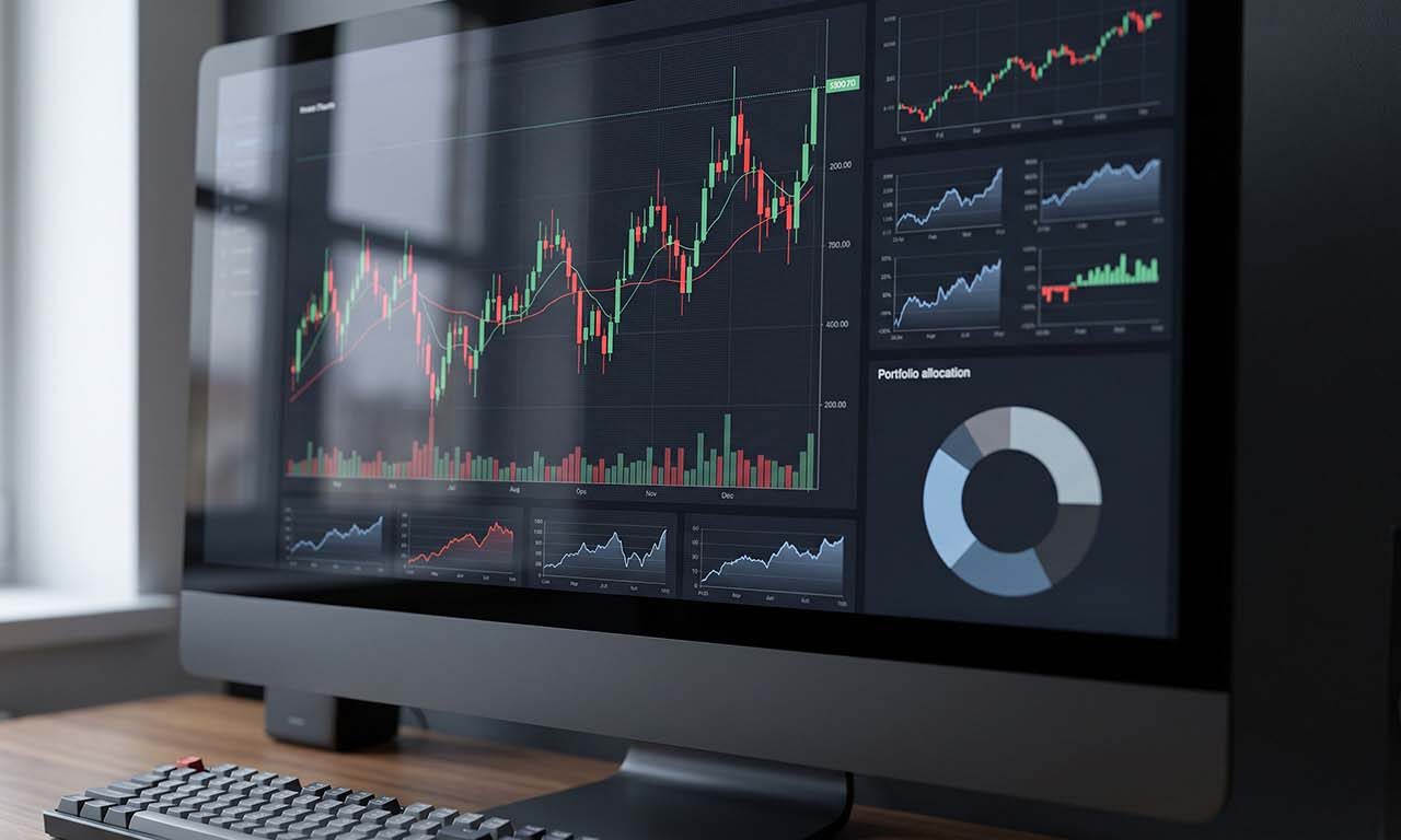 A computer monitor displaying a colorful chart with various data points and trends for analysis.